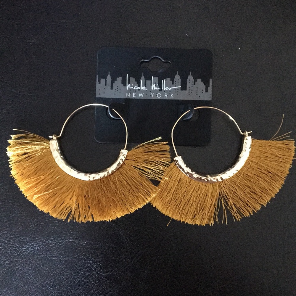 Nicole Miller Wire Fringed Tassel Gold Earrings
